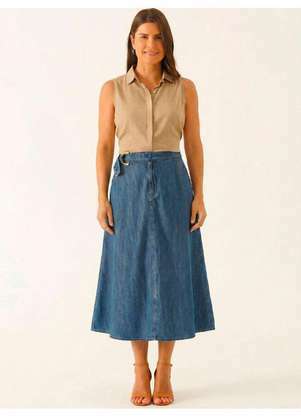 Principessa - Saia Jeans Evasê Longuete Azul Médio Vanice - PRINCIPESSA