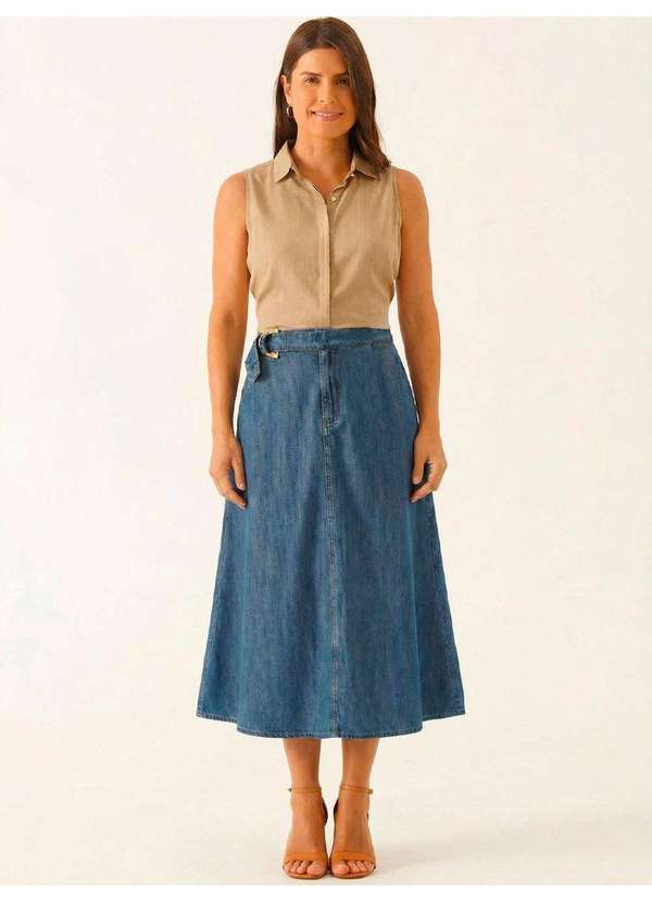 Principessa - Saia Jeans Evasê Longuete Azul Médio Vanice 1