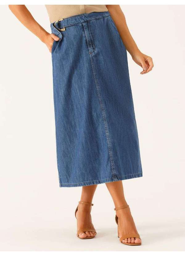 Principessa - Saia Jeans Evasê Longuete Azul Médio Vanice 3