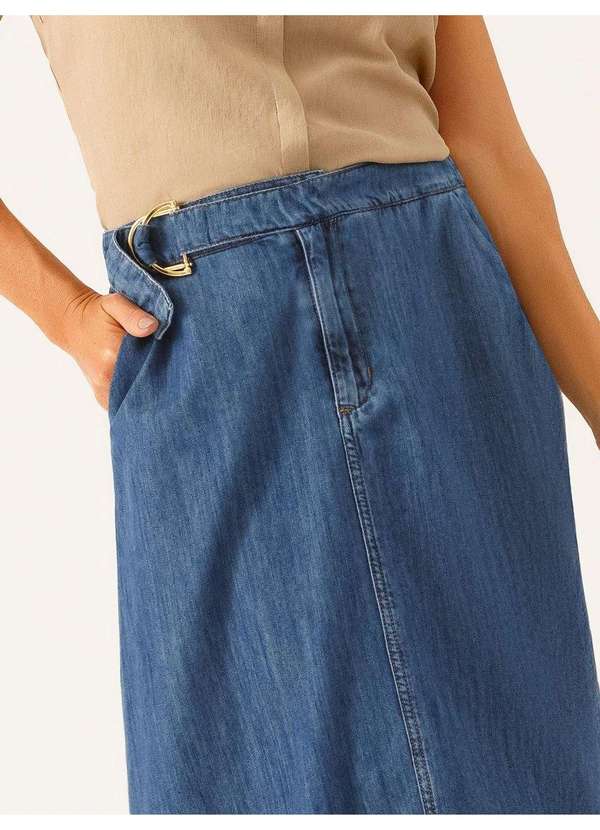 Principessa - Saia Jeans Evasê Longuete Azul Médio Vanice 4