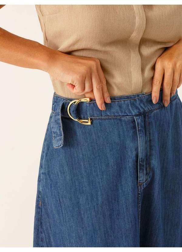 Principessa - Saia Jeans Evasê Longuete Azul Médio Vanice 5