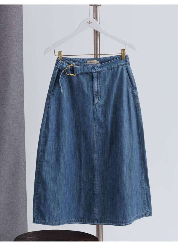 Principessa - Saia Jeans Evasê Longuete Azul Médio Vanice 6