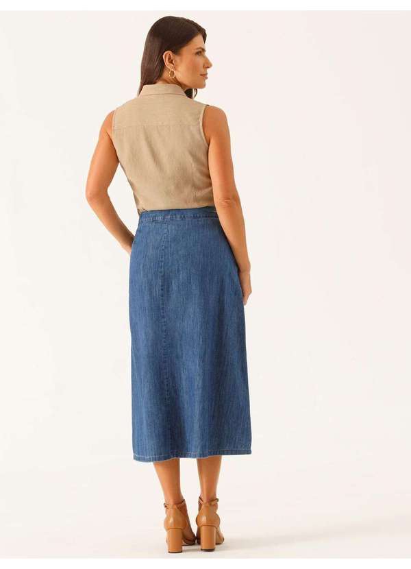 Principessa - Saia Jeans Evasê Longuete Azul Médio Vanice 8