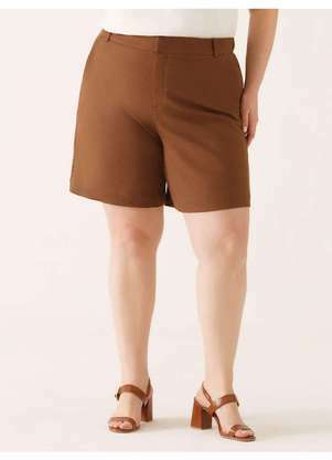 Principessa - Bermuda Alfaiataria em Linho Plus Size Marrom Nilza - PRINCIPESSA