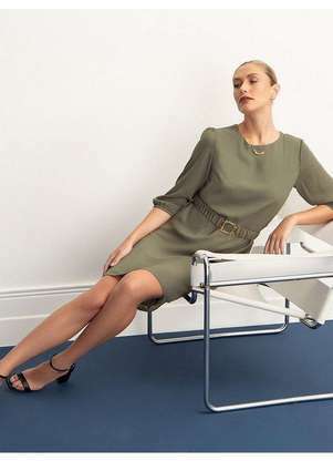 Principessa - Vestido com Cinto e Fivela Dourada Verde Oliva Vilmara - PRINCIPESSA