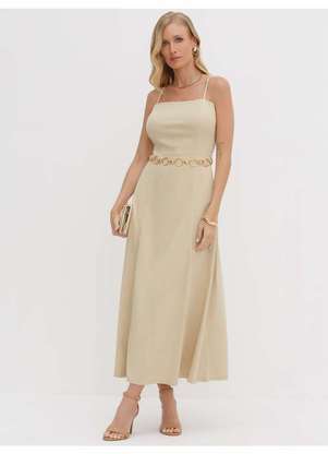 Principessa - Vestido de Alça Maxi Longuete Bege Nice - PRINCIPESSA