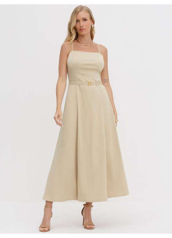Principessa - Vestido de Alça Maxi Longuete Bege Nice