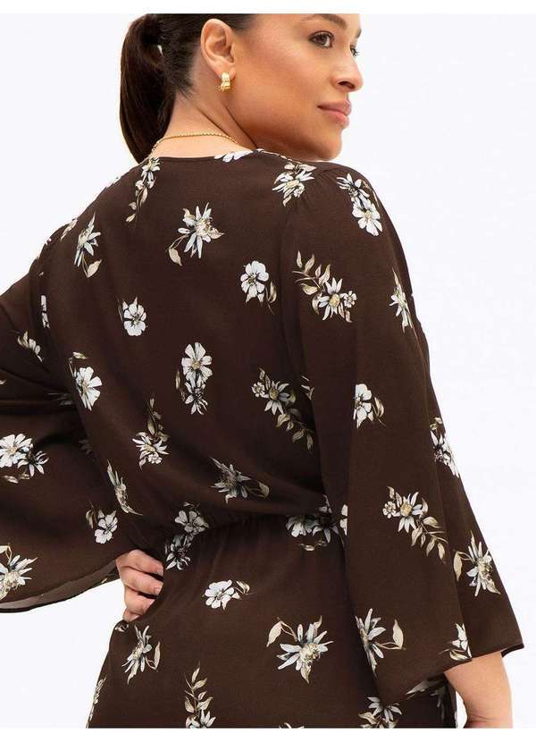 Principessa - Vestido Maxi Longuete em Viscose Estampada Floral Marrom Giuliane