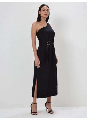 Principessa - Vestido Maxi Longuete de Alfaiataria Texturizada Preto Rosicler - PRINCIPESSA