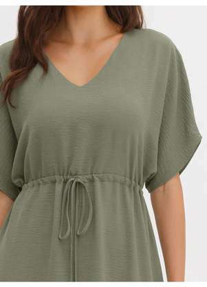 Principessa - Kaftan Maxi Longuete em Crepe Pilar Verde Oliva - PRINCIPESSA