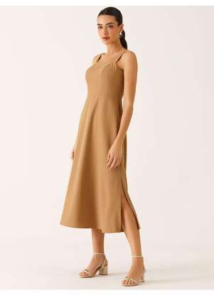 Principessa - Vestido Alfaiataria Midi em Viscose Listrada Camel Tricia - PRINCIPESSA