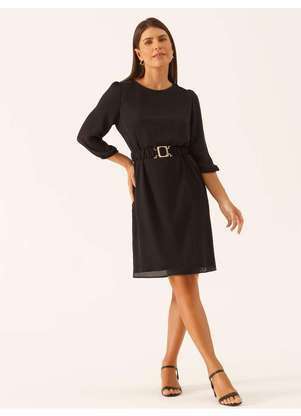 Principessa - Vestido com Cinto e Fivela Dourada Preto Vilmara - PRINCIPESSA