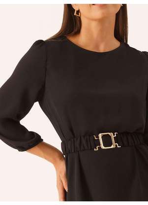 Principessa - Vestido com Cinto e Fivela Dourada Preto Vilmara - PRINCIPESSA