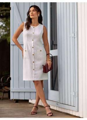 Principessa - Vestido Clássico em Viscose Fluid com Linho Off White Judy - PRINCIPESSA