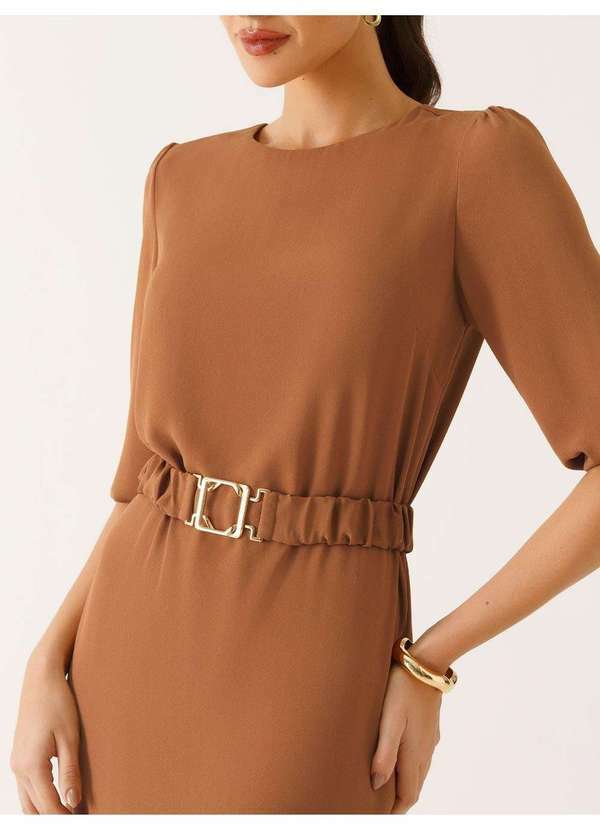 Principessa - Vestido com Cinto e Fivela Dourada Marrom Vilmara