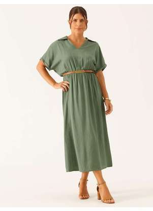 Principessa - Vestido Decote V Longuete em Viscose Verde Vanderleia - PRINCIPESSA