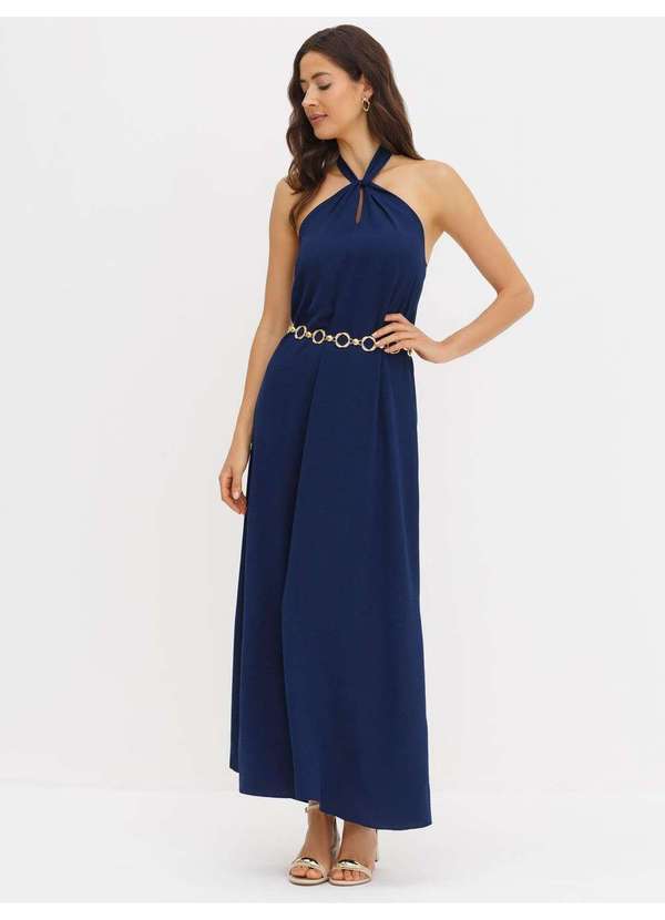 Principessa - Vestido Frente Única Longo Marinho Patrizia