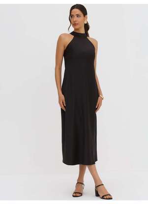 Principessa - Vestido Gola Alta com Amarração Preto Indira - PRINCIPESSA
