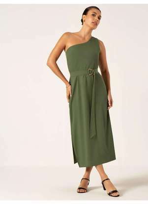 Principessa - Vestido Maxi Longuete de Alfaiataria Verde Musgo Rosicler - PRINCIPESSA