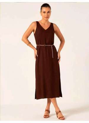Principessa - Vestido Longuete de Viscose Marrom Dagmar - PRINCIPESSA