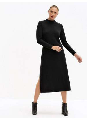 Principessa - Vestido Longuete em Malha Canelada Preto Diana - PRINCIPESSA