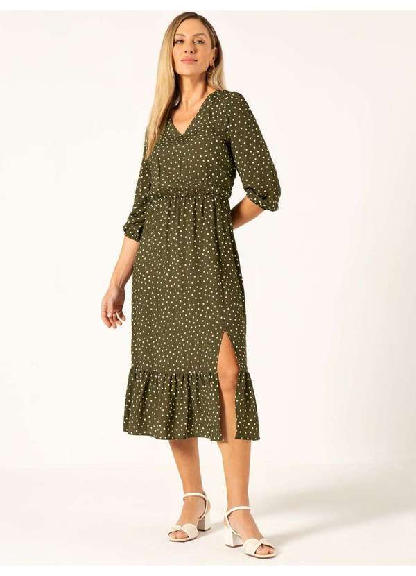 Principessa - Vestido Longuete em Viscose Estampada Verde Militar Ieda
