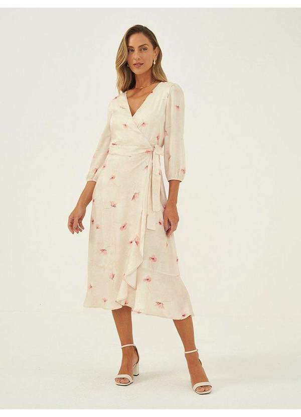 Principessa - Vestido Midi Estampada Floral Baunilha Sonia