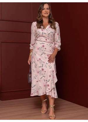 Principessa - Vestido Midi em Crepe Estampado Rosê Floral Amber - PRINCIPESSA