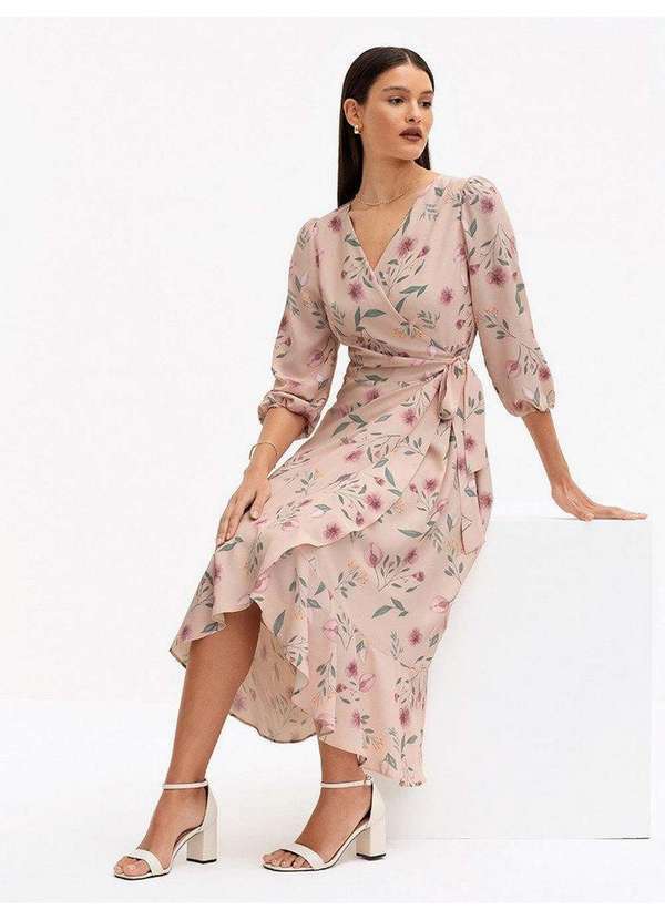Principessa - Vestido Midi em Crepe Estampado Rosê Floral Amber