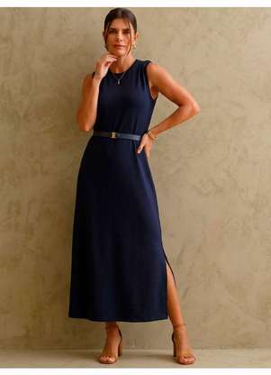 Principessa - Vestido sem Manga Longuete em Malha Marinho Valdirene - PRINCIPESSA