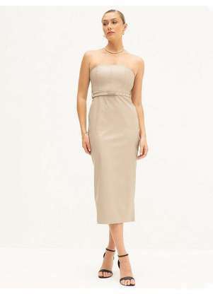 Principessa - Vestido Tubinho de Pu Maxi Longuete Bege Yolanda - PRINCIPESSA