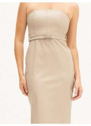 Principessa - Vestido Tubinho de Pu Maxi Longuete Bege Yolanda - PRINCIPESSA