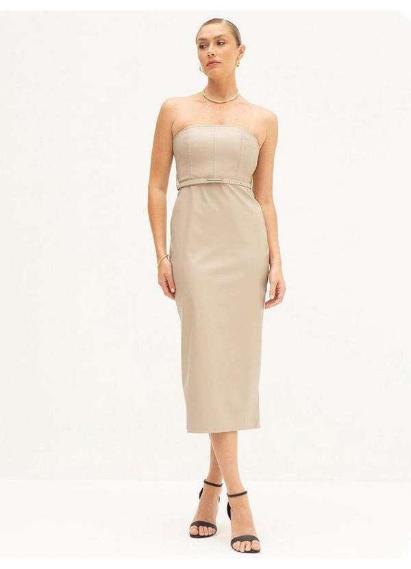 Principessa - Vestido Tubinho de Pu Maxi Longuete Bege Yolanda