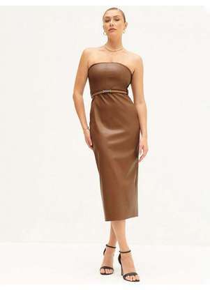 Principessa - Vestido Tubinho de Pu Longuete Camel Yolanda - PRINCIPESSA