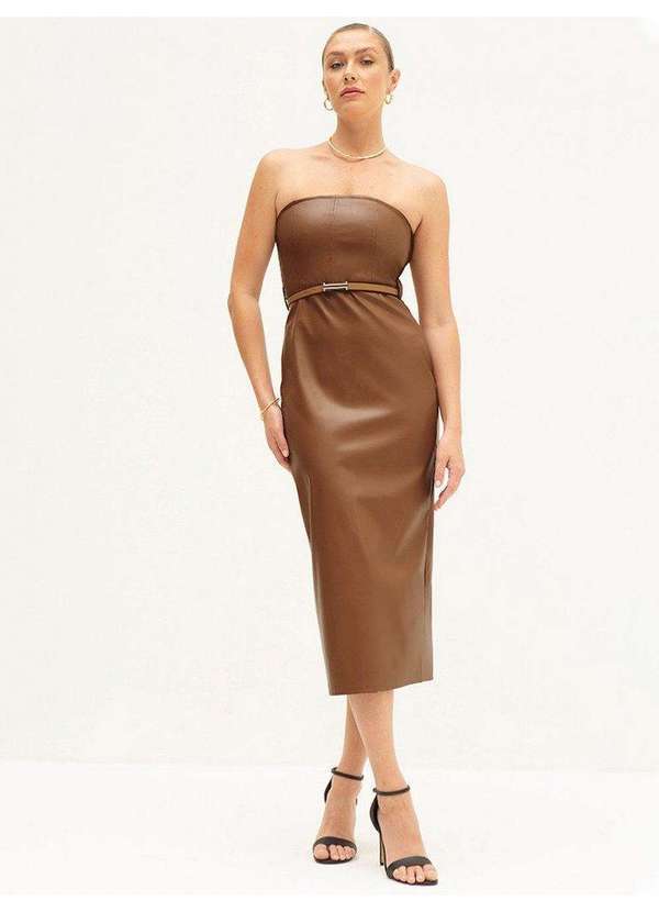 Principessa - Vestido Tubinho de Pu Longuete Camel Yolanda