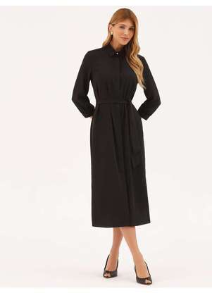 Principessa - Vestido Clássico Manga 7/8 em Alfaiataria Preto Danise - PRINCIPESSA