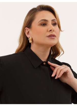 Principessa - Vestido Clássico Manga 7/8 em Alfaiataria Plus Size Preto Nadi - PRINCIPESSA