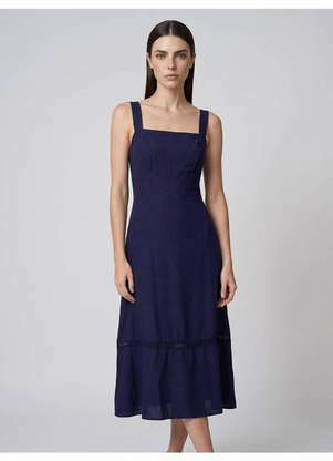 Principessa - Vestido com Alça Midi em Viscose Marinho Samanta - PRINCIPESSA