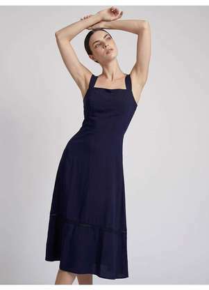 Principessa - Vestido com Alça Midi em Viscose Marinho Samanta - PRINCIPESSA