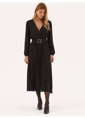 Principessa - Vestido Longuete com Mangas em Crepe Preto Catarina - PRINCIPESSA