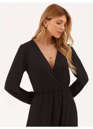 Principessa - Vestido Longuete com Mangas em Crepe Preto Catarina - PRINCIPESSA