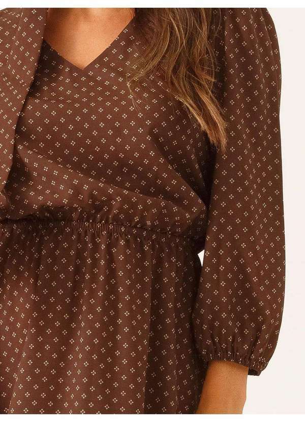 Principessa - Vestido Longuete Decote V em Crepe Marrom Yohara 2