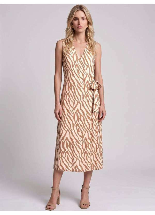 Principessa - Vestido Longuete Transpassado Estampa Savana Isadelle