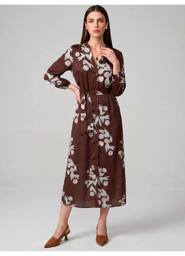 Principessa - Vestido Manga 7/8 Longuete em Crepe Estampado Floral Lisi