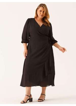 Principessa - Vestido Manga 7/8 Midi em Crepe Preto Coralie - PRINCIPESSA