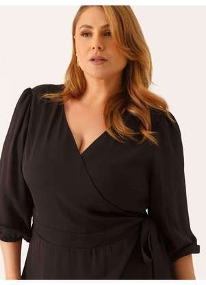 Principessa - Vestido Manga 7/8 Midi em Crepe Preto Coralie - PRINCIPESSA