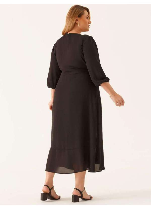 Principessa - Vestido Manga 7/8 Midi em Crepe Preto Coralie 6