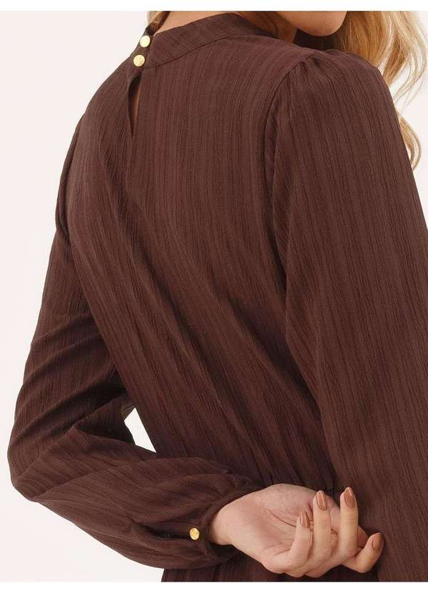 Principessa - Vestido Manga Longa em Crepe Texturizado Marrom Esilda 5