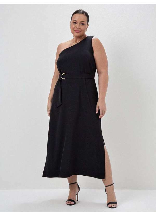 Principessa - Vestido Maxi Longuete de Alfaiataria Plus Size Preto Eleonora