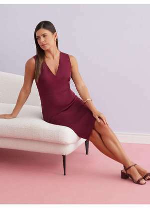 Principessa - Vestido sem Manga Clássico em Alfaiataria Vinho Elisama - PRINCIPESSA